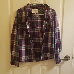 Purple, white, green flannel aeropostale shirt